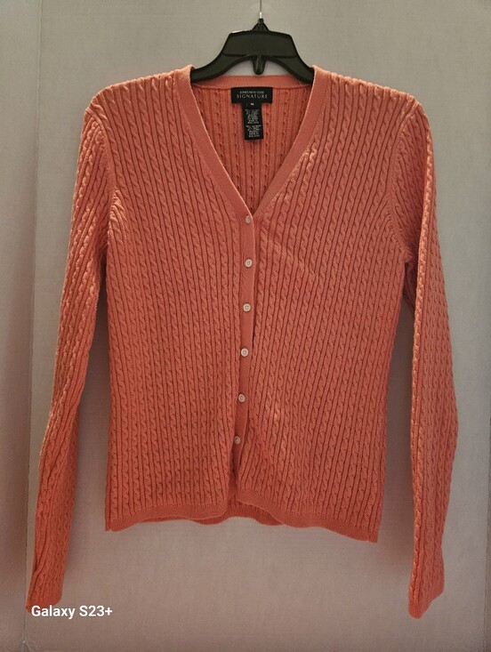 Jones New York Sweaters - Jones Of New York SIGNATURE Coral Cable-Knit V-Neck Cardigan Sweater Medium